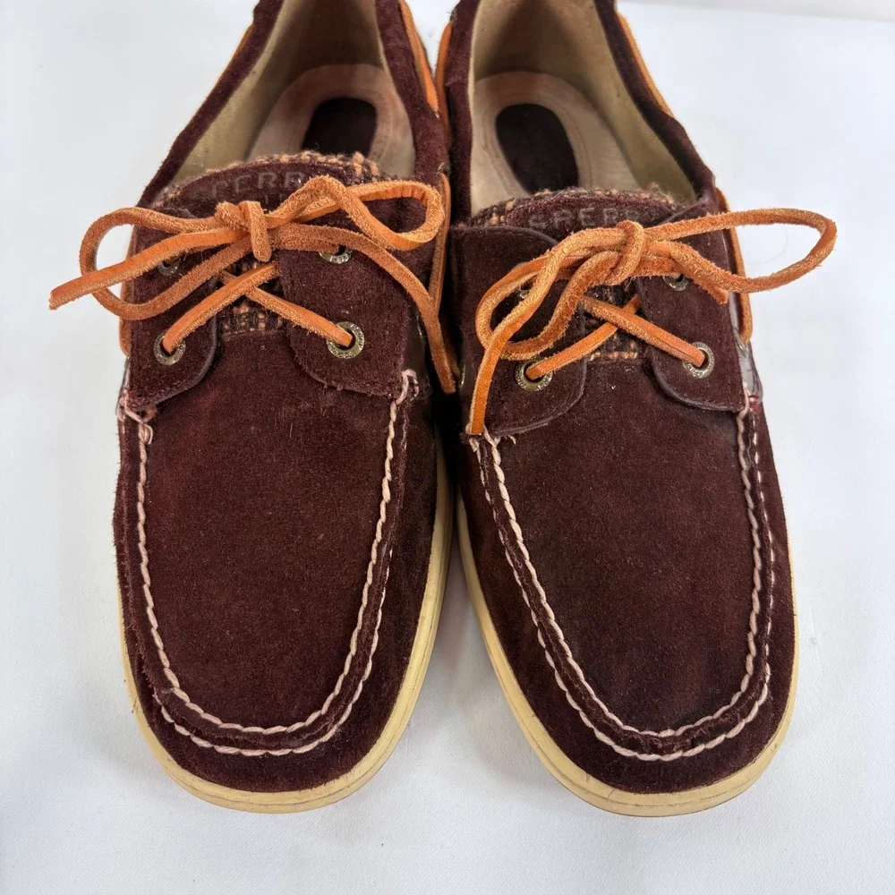 Sperry Top-Sider Boat Shoes Brown Suede Woven Houndstooth Mens 10 M